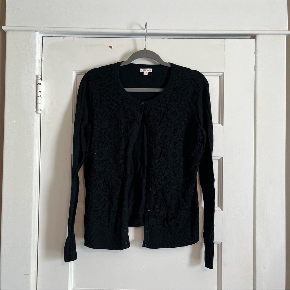 Merona Black Lace Front Cardigan